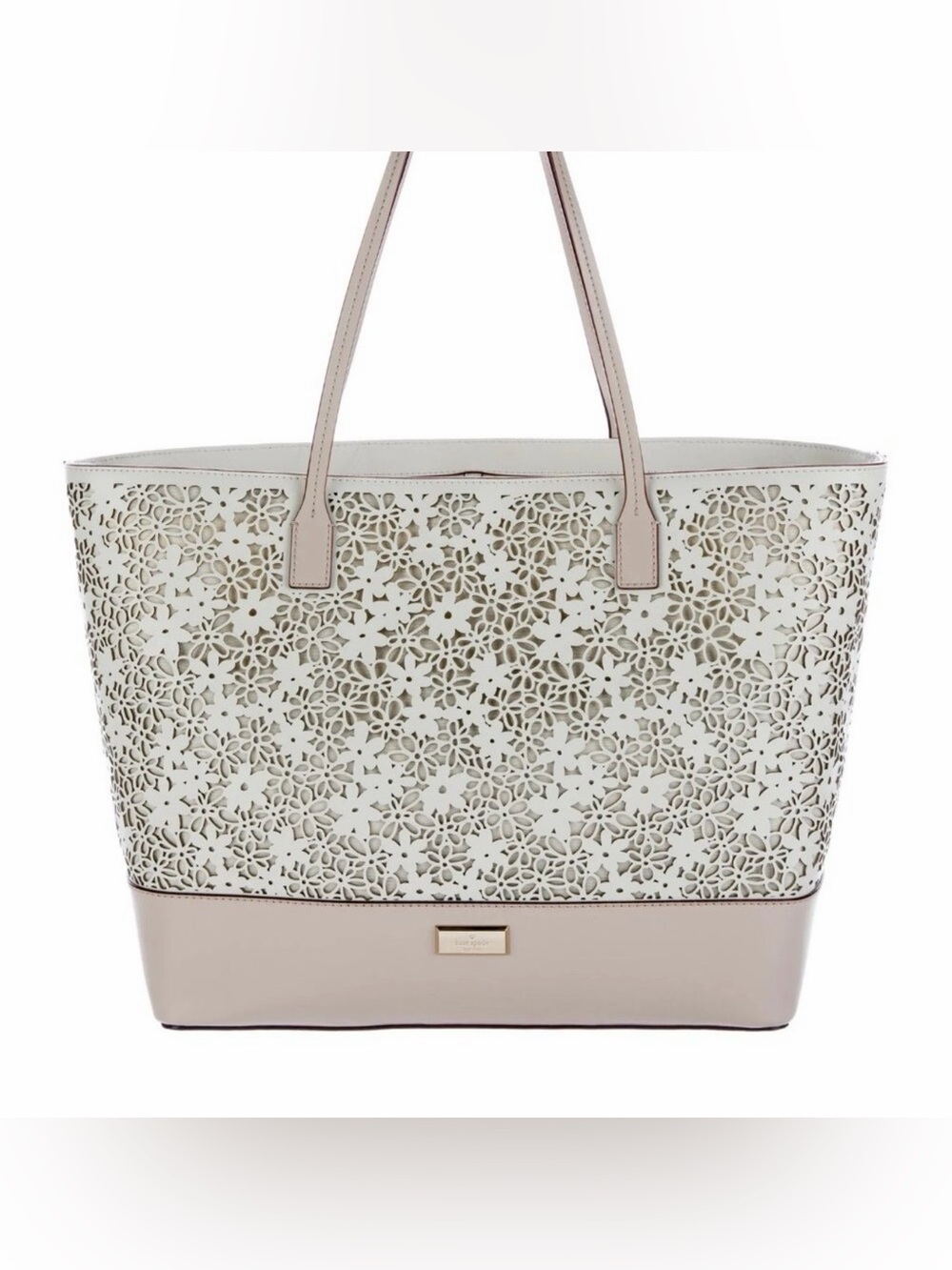 Kate Spade Bradford Court Women's Laser-Cut Floral Tote Bag in Cream and Tan